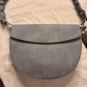 NWT Gray Suede Crossbody Bag Braided Strap Minimalist Boho Shoulder Purse